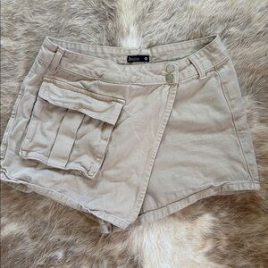 Beige Wrap Skort with Pocket Detail